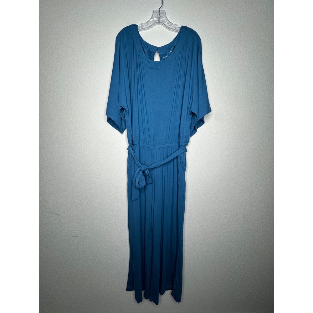 Soft Surroundings Blue Kimono Sleeve Wide Leg‎ Jumpsuit Pocket Belted Women's 1X